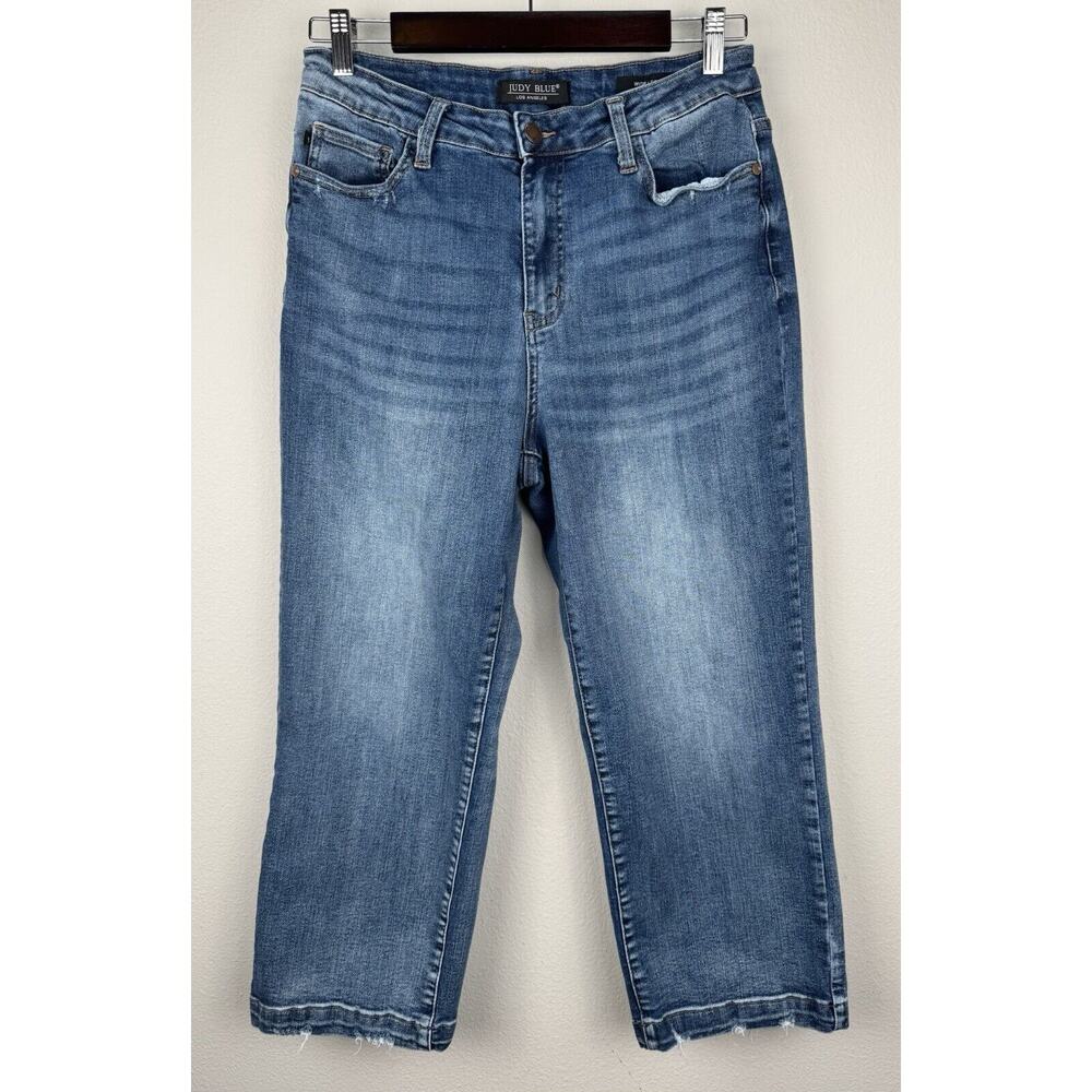 Judy Blue Jeans Womens Size 11/30 Blue Wide Leg Crop High Rise Stretch Denim